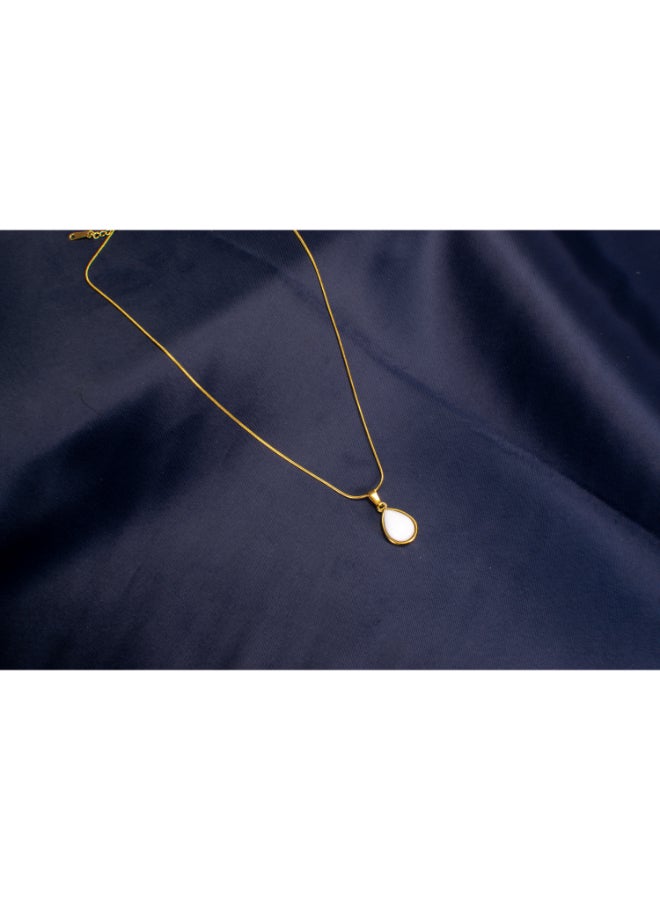 The Black Pearl Accessories Golden Stainless Steel With White Stone Pendant Necklace - Image 3