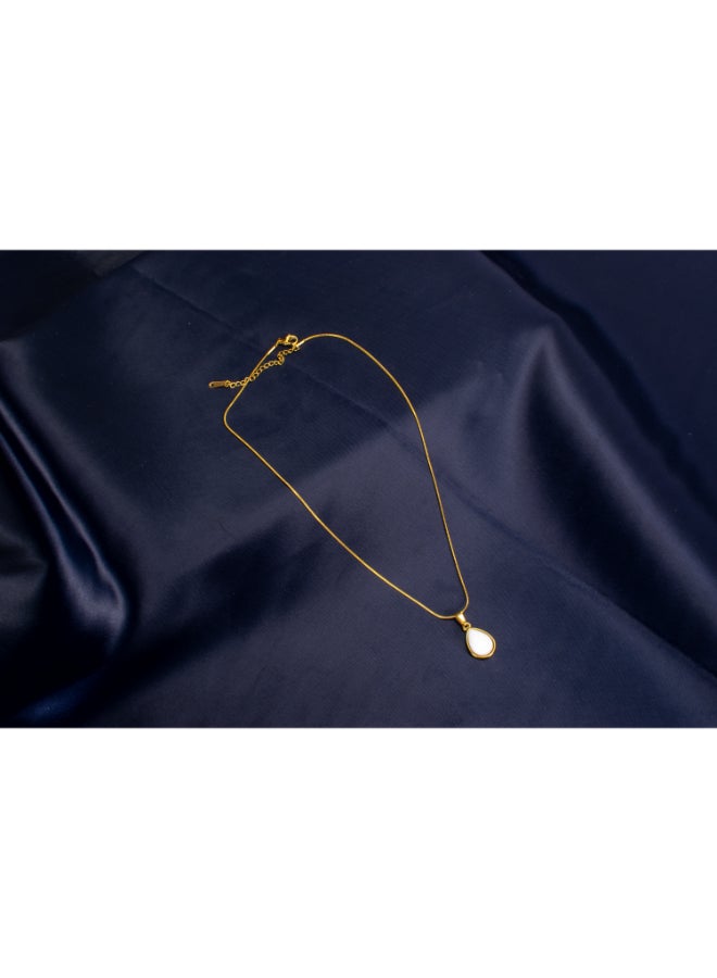 The Black Pearl Accessories Golden Stainless Steel With White Stone Pendant Necklace - Image 4