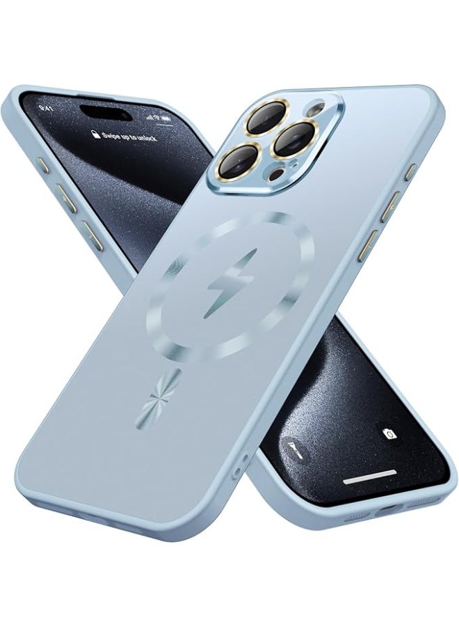 جراب مغناطيسي متوافق مع iPhone 16 Pro، واقي مدمج لعدسة الكاميرا، متوافق مع MagSafe، جراب هاتف رفيع غير لامع من السيليكون [حماية من الدرجة العسكرية]، أزرق فاتح - Image 3