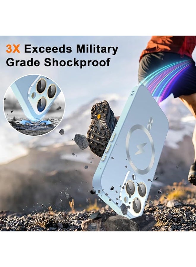 جراب مغناطيسي متوافق مع iPhone 16 Pro، واقي مدمج لعدسة الكاميرا، متوافق مع MagSafe، جراب هاتف رفيع غير لامع من السيليكون [حماية من الدرجة العسكرية]، أزرق فاتح - Image 4