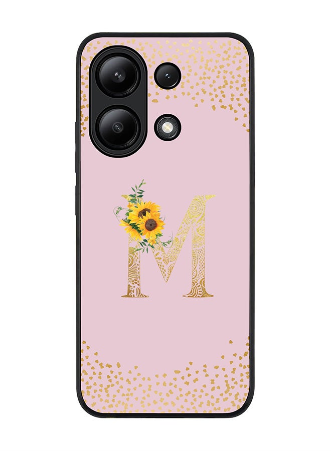 Stylizedd Rugged Black edge case for Xiaomi Redmi Note 13 4G, Cover Custom Monogram Initial Letter Mandala Floral Pattern Alphabet - M  (Pink ) - Image 1