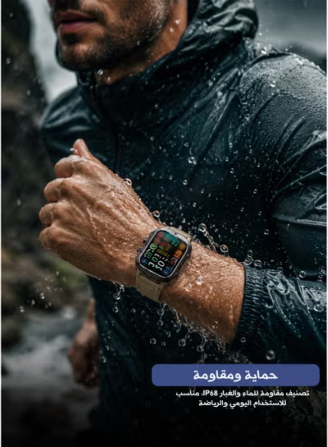 Aolon Tetra S2 Rugged Men's Smartwatch – 1.96" HD Large Screen, IP68 Waterproof, Bluetooth Wireless Calls & Smart Notifications. Premium Zinc Alloy Case with 22mm Silicone Strap (Gray) - Image 2