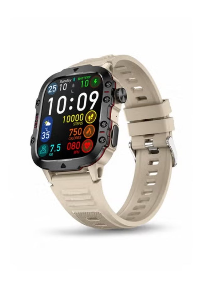 Aolon Tetra S2 Rugged Men's Smartwatch – 1.96" HD Large Screen, IP68 Waterproof, Bluetooth Wireless Calls & Smart Notifications. Premium Zinc Alloy Case with 22mm Silicone Strap (Gray) - Image 5
