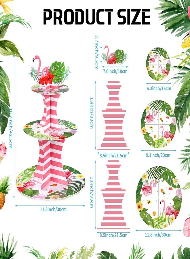 Nuenen 3 Tier Flamingo Cupcake Stand Hawaiian Theme Cupcake Holder Luau Aloha Cake Holder Decorations Tropical Flower Cup Cake Dessert for Summer Pool Beach Birthday Party Supplies - Image 2
