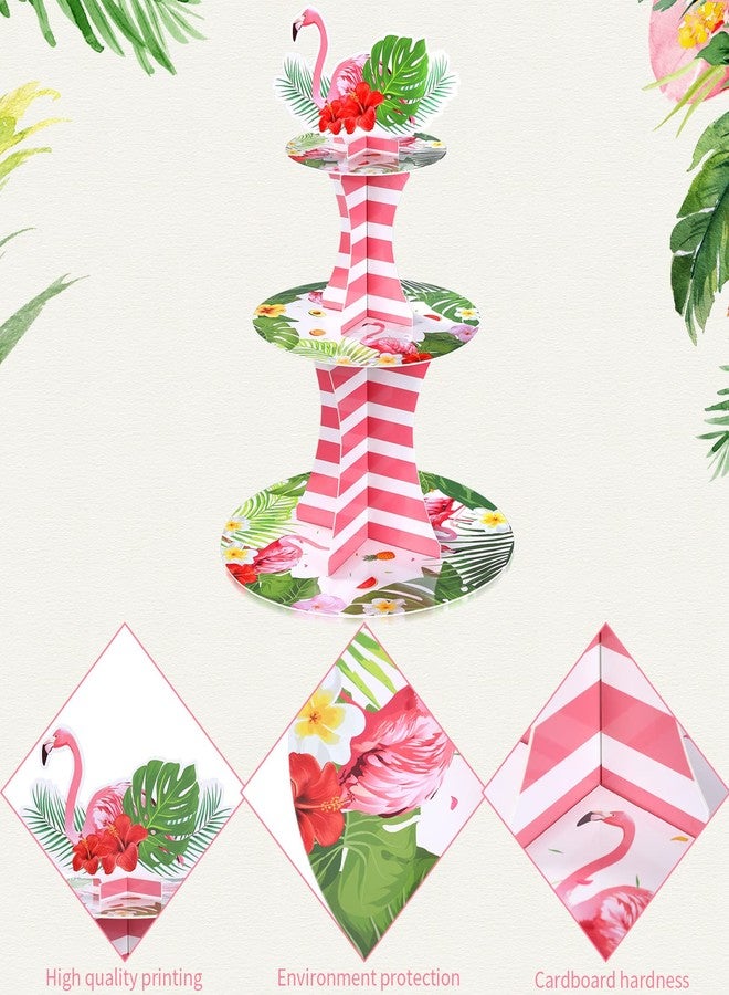 Nuenen 3 Tier Flamingo Cupcake Stand Hawaiian Theme Cupcake Holder Luau Aloha Cake Holder Decorations Tropical Flower Cup Cake Dessert for Summer Pool Beach Birthday Party Supplies - Image 3
