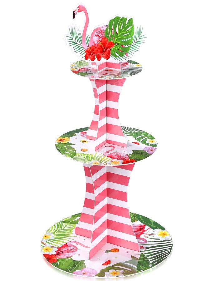 Nuenen 3 Tier Flamingo Cupcake Stand Hawaiian Theme Cupcake Holder Luau Aloha Cake Holder Decorations Tropical Flower Cup Cake Dessert for Summer Pool Beach Birthday Party Supplies - Image 1