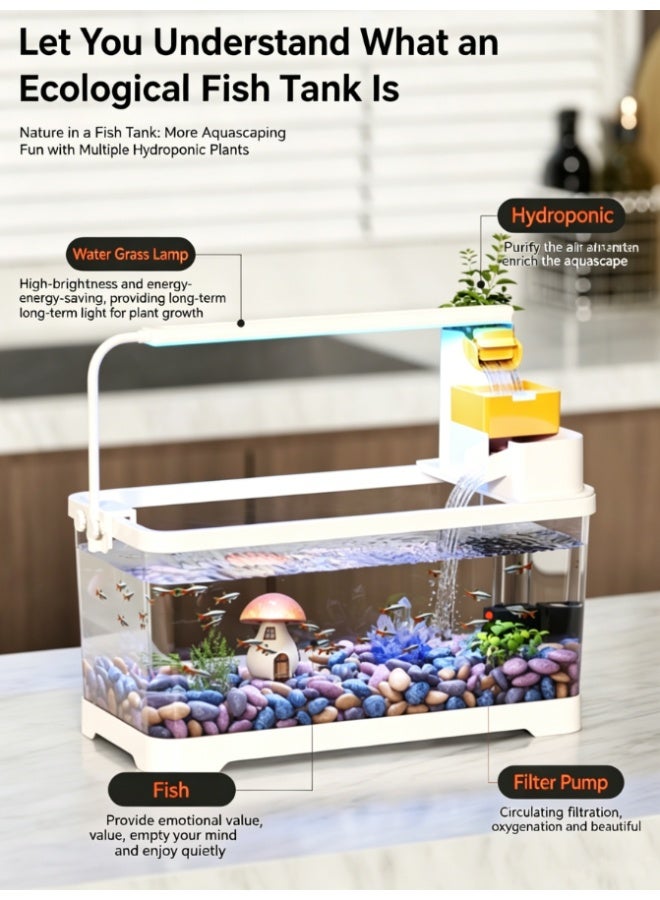 CityRiya-Long Desktop Aquarium Fish Tank with Quiet Waterfall Filter System, Low Maintenance Fish Tank with LED Light & Plant Holder, Clear Acrylic Fish Tank for Small Tropical Fish, Modern Decor for Home & Office (KT-DY30) - Image 2