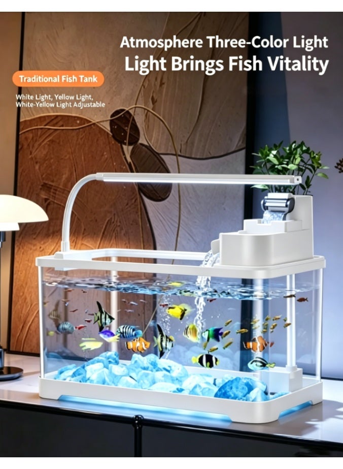 CityRiya-Long Desktop Aquarium Fish Tank with Quiet Waterfall Filter System, Low Maintenance Fish Tank with LED Light & Plant Holder, Clear Acrylic Fish Tank for Small Tropical Fish, Modern Decor for Home & Office (KT-DY30) - Image 5