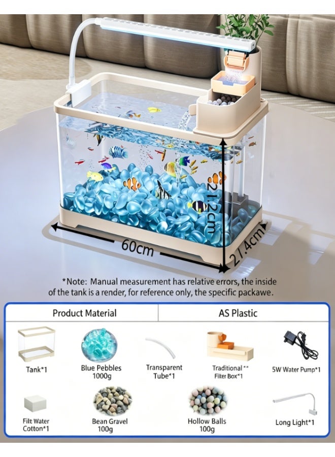 CityRiya-Long Desktop Aquarium Fish Tank with Quiet Waterfall Filter System, Low Maintenance Fish Tank with LED Light & Plant Holder, Clear Acrylic Fish Tank for Small Tropical Fish, Modern Decor for Home & Office (KT-DY30) - Image 3