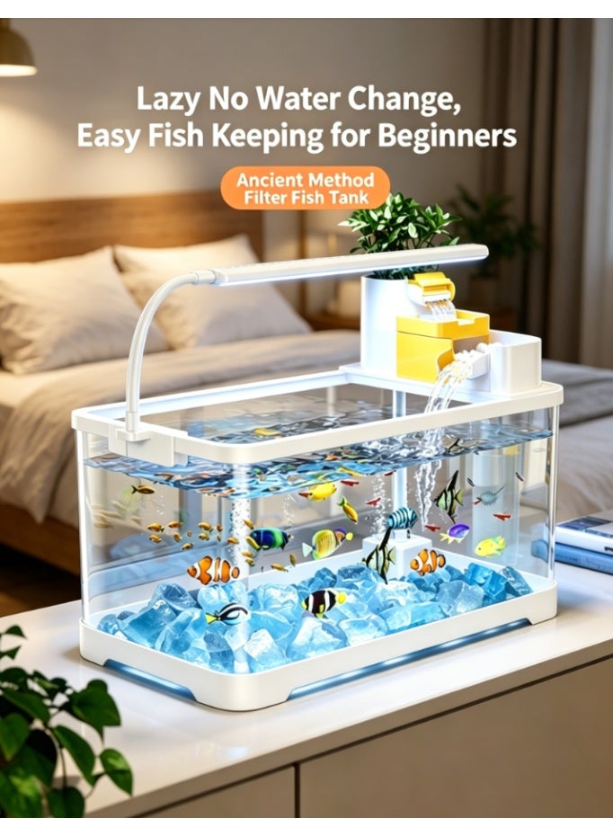 CityRiya-Long Desktop Aquarium Fish Tank with Quiet Waterfall Filter System, Low Maintenance Fish Tank with LED Light & Plant Holder, Clear Acrylic Fish Tank for Small Tropical Fish, Modern Decor for Home & Office (KT-DY30) - Image 1