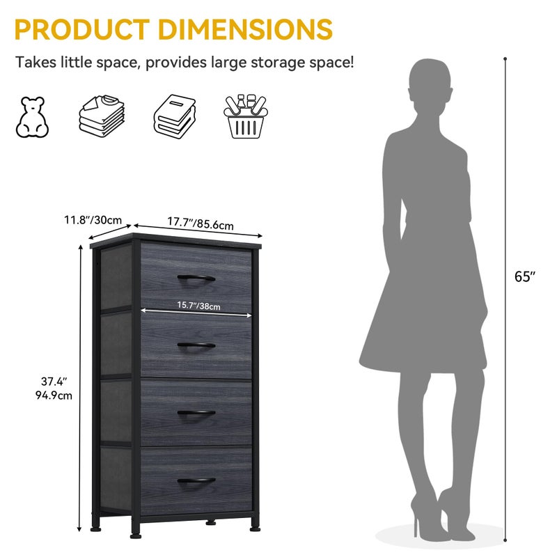 DWVO 4 Drawers Dresser, Dresser for Bedroom, Fabric Storage Tower, Chest of Drawers, Organizer Unit for Closets, Living Room, Sturdy Steel Frame, Wooden Top, Easy Pull Fabric Bins - Image 4