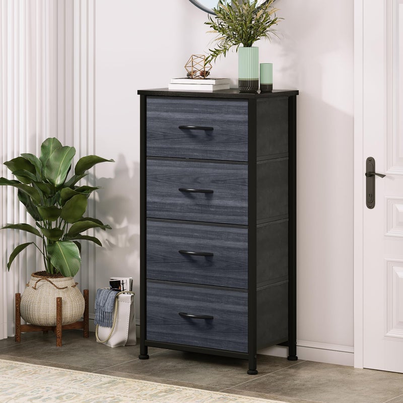 DWVO 4 Drawers Dresser, Dresser for Bedroom, Fabric Storage Tower, Chest of Drawers, Organizer Unit for Closets, Living Room, Sturdy Steel Frame, Wooden Top, Easy Pull Fabric Bins - Image 3