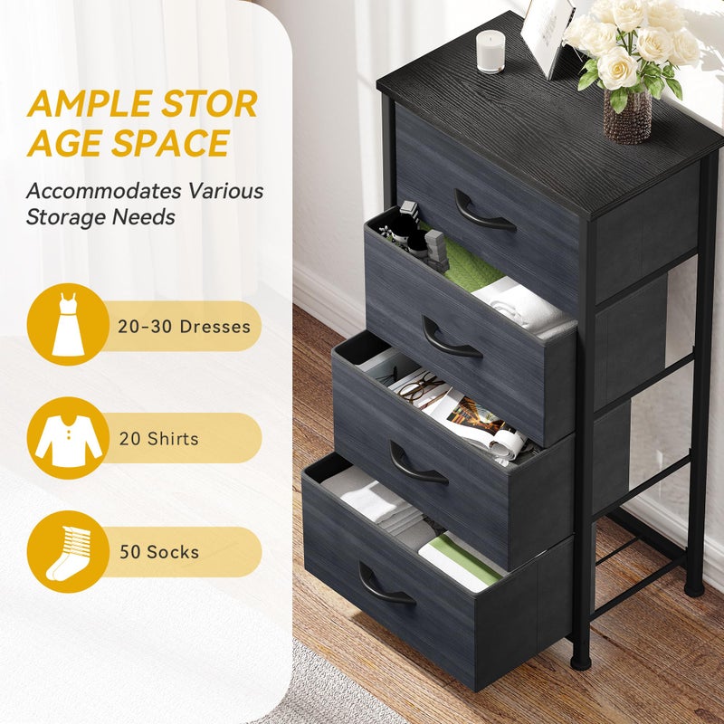 DWVO 4 Drawers Dresser, Dresser for Bedroom, Fabric Storage Tower, Chest of Drawers, Organizer Unit for Closets, Living Room, Sturdy Steel Frame, Wooden Top, Easy Pull Fabric Bins - Image 5