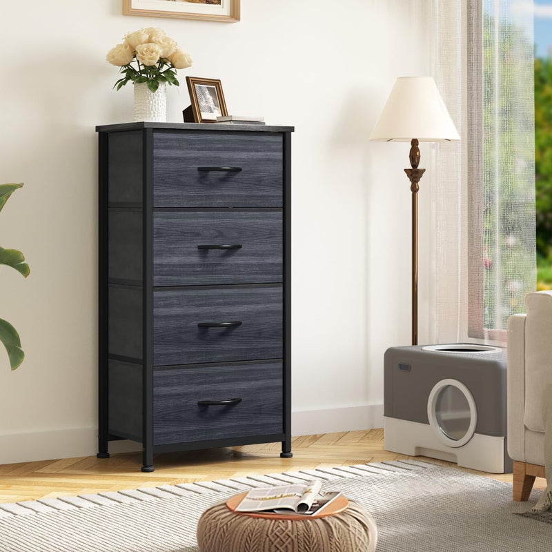 DWVO 4 Drawers Dresser, Dresser for Bedroom, Fabric Storage Tower, Chest of Drawers, Organizer Unit for Closets, Living Room, Sturdy Steel Frame, Wooden Top, Easy Pull Fabric Bins - Image 2