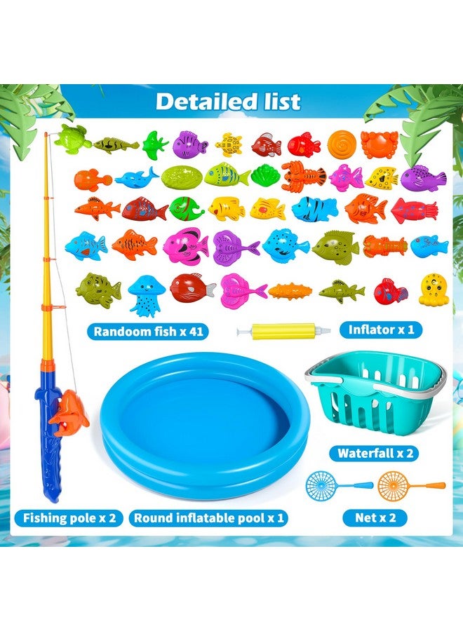 Doloowee Magnetic Fishing Game Bath Pool Toys for Toddlers 3-5,48pcs Fishing Toys Game Floating Fish Magnet Pole Rod Net Education Teaching and Learning for Kids Age 3-6 4-8 - Image 2
