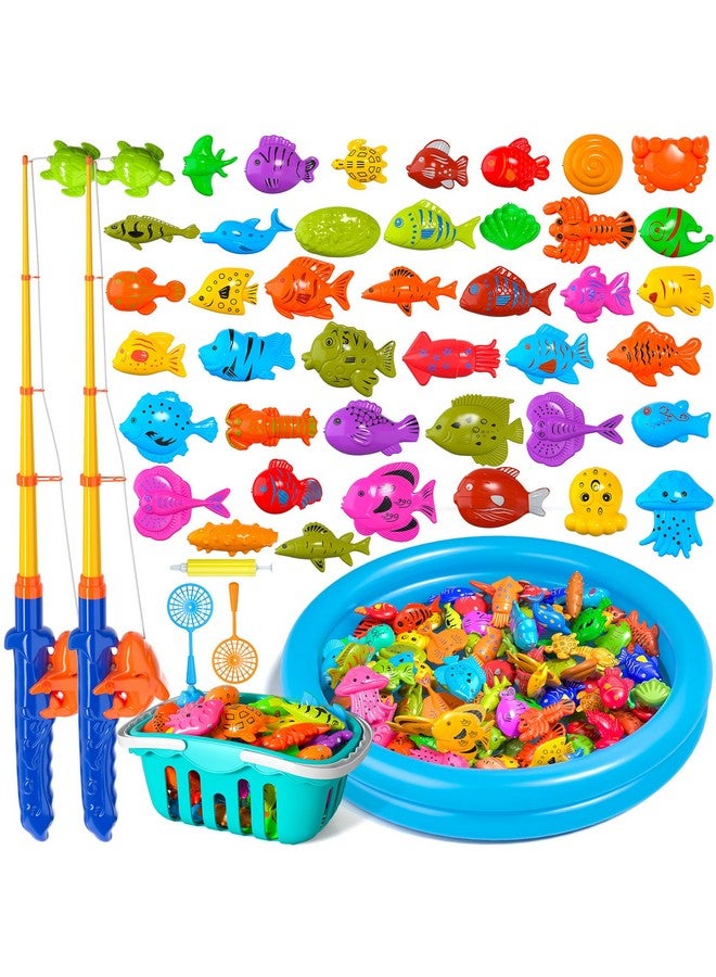 Doloowee Magnetic Fishing Game Bath Pool Toys for Toddlers 3-5,48pcs Fishing Toys Game Floating Fish Magnet Pole Rod Net Education Teaching and Learning for Kids Age 3-6 4-8 - Image 1