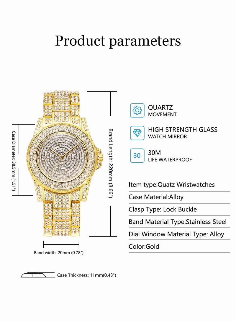 roaiss Women's Metal Strap Quartz Watch Analog Display Round Dial with Shiny Rhinestones Decoration Luxurious Wristwatch as Gift for Ladies, Gold - Image 4