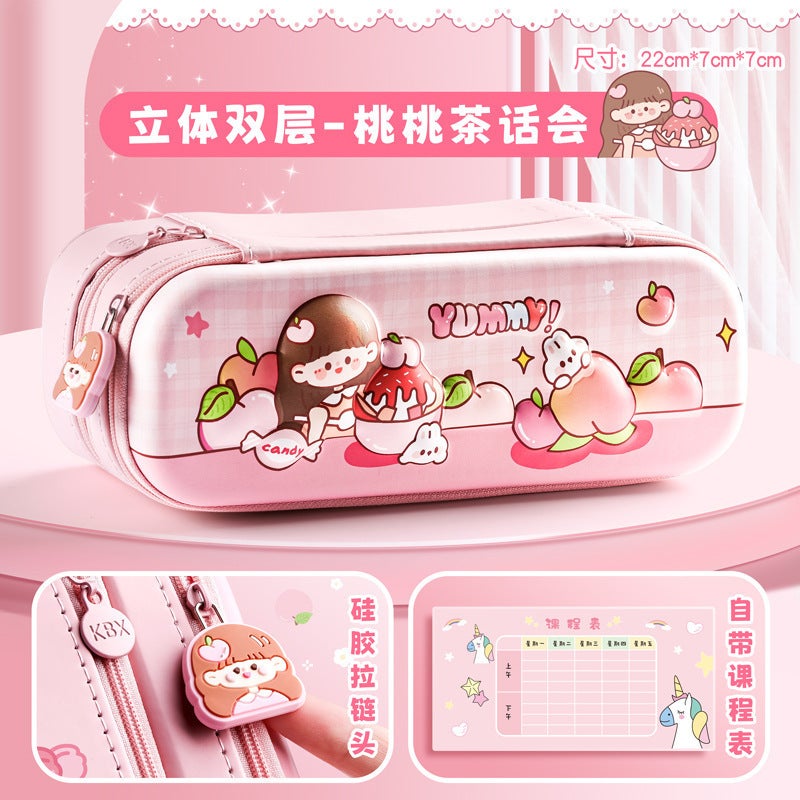 Kaba bear 3D pencil case boys pencil case boys pencil case new popular student pencil case double-layer large capacityDouble-layer eva pencil case-peach tea party Double-layer eva pencil case-peach tea party