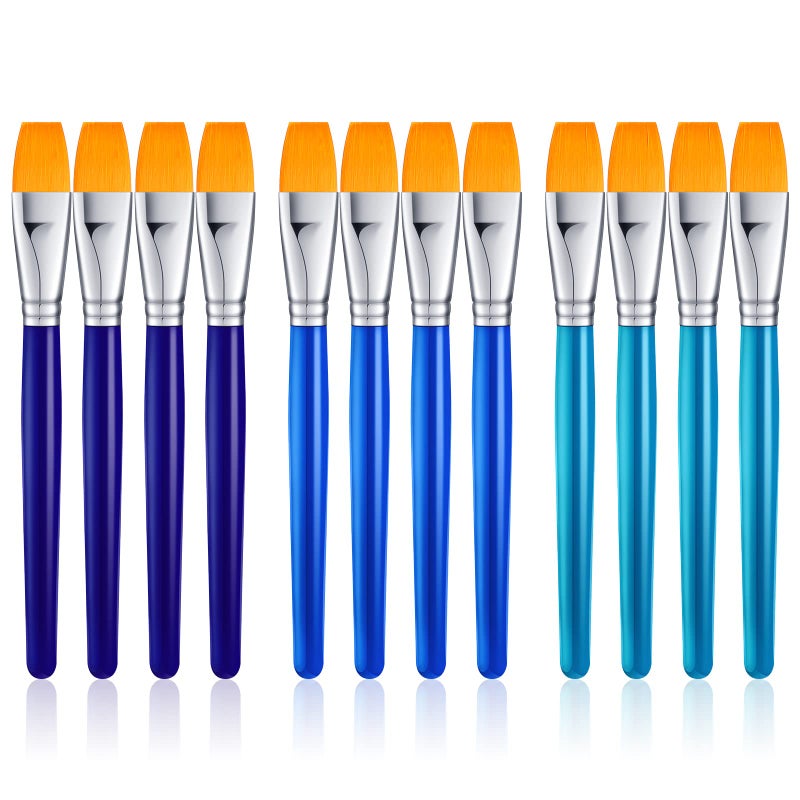 Cindeer Cindeer 12 Pack Flat Paint Brush 1 Inch Small Wide Acrylic Brushes Bulk Artist Painting Tool for Acrylic Watercolor Oil Crafts Face Body Art Supplies 