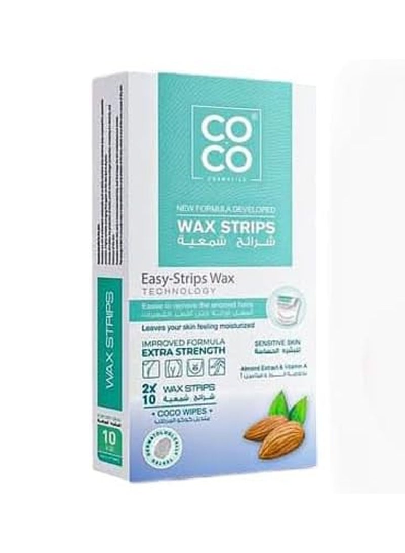 Coco EASY-Strips Wax with Almond Extract & Vitamin A for Sensitive Skin - 2*10 Pcs - Image 1
