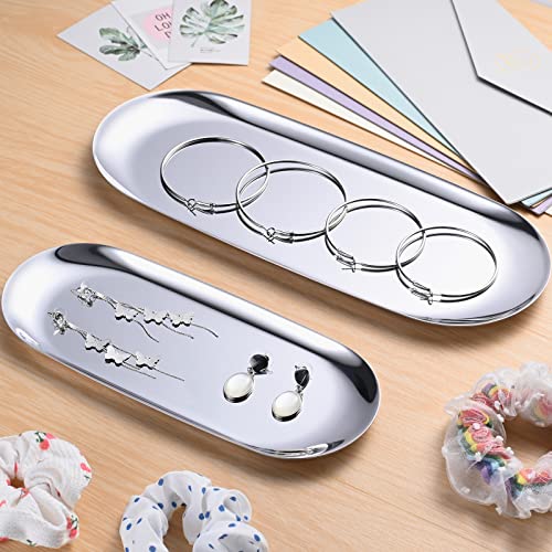 luvtree Silver Oval Stainless Steel Tray – Mini Coffee Table Tray for Jewelry, Cosmetics & Candles. - Image 4