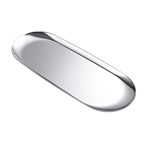 luvtree Silver Oval Stainless Steel Tray – Mini Coffee Table Tray for Jewelry, Cosmetics & Candles. - Image 1