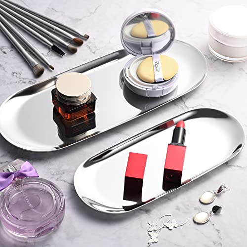 luvtree Silver Oval Stainless Steel Tray – Mini Coffee Table Tray for Jewelry, Cosmetics & Candles. - Image 5