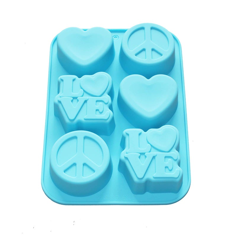 XHaibei Love Heart Peace Sign Soap Bar Mold Cake Jello Supplies Silicone Pan 6Cavity 3oz per Cell