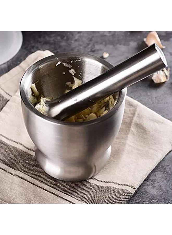 EMNDR® Manual Grinder 304 Stainless Steel Garlic Masher Masher Medicine Pot Mortar Pestle Mill Grinder Crushing Bowl Stainless Steel Mortar and Pestle Manually Grind Spices Garlic Press - Image 5