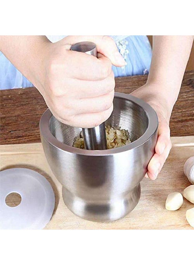 EMNDR® Manual Grinder 304 Stainless Steel Garlic Masher Masher Medicine Pot Mortar Pestle Mill Grinder Crushing Bowl Stainless Steel Mortar and Pestle Manually Grind Spices Garlic Press - Image 4