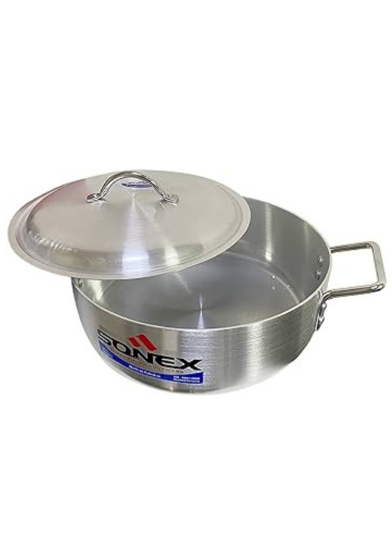 SONEX Sonex Fish Pot No.5 (35.5 cm & 11 Ltr), Shallow Cooking Pot With Lid, Premium Aluminum,Excellent Heat Distribution, Ergonomic Handles, Dishwasher Safe, Metal Finish, Silver  - Image 3