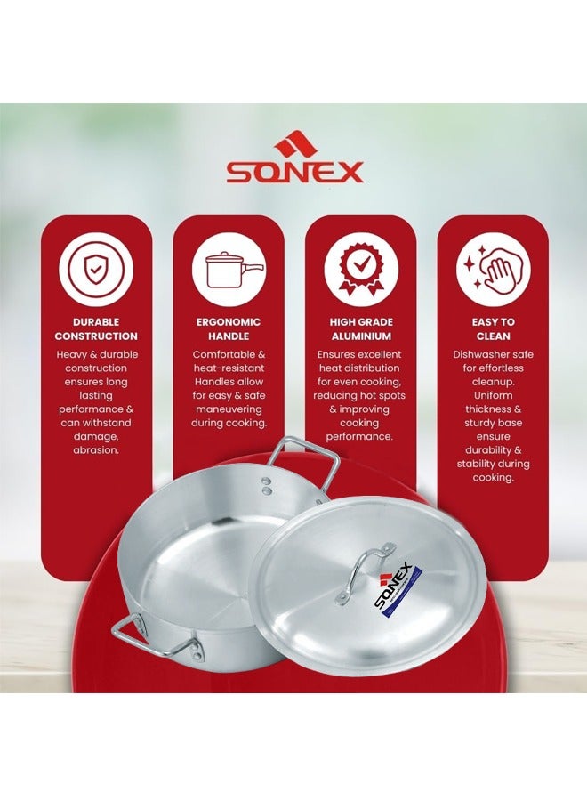 SONEX Sonex Fish Pot No.5 (35.5 cm & 11 Ltr), Shallow Cooking Pot With Lid, Premium Aluminum,Excellent Heat Distribution, Ergonomic Handles, Dishwasher Safe, Metal Finish, Silver  - Image 5