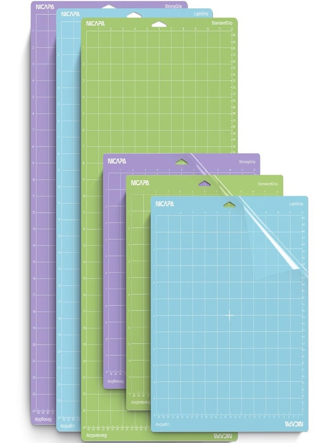 Nicapa Cutting Mat for Cricut Maker 3/Maker/Explore 3/Air 2/Air/One,6 Packs Adhesive&Sticky Non-Slip Flexible Square Gridded Cut Mats (12x12 inch3pack,12x24 inch,3pack) Replacement Mats Vinyl Craft - Image 1