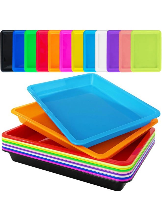 OJYUDD 12 Pack Plastic Art Trays,Multicolor Serving Organizer Tray,Activity Crafts Trays for DIY Project,Painting,Jewelry,Home School Crafts(12 Colors) - Image 1