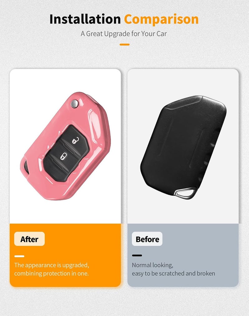 Hoolcar Key Fob Cover Case Key Holder Shell Remote Control Smart Key Fob Protector Compatible with Jeep Wrangler JL JLU & Gladiator JT 2018-2025, Pink - Image 3