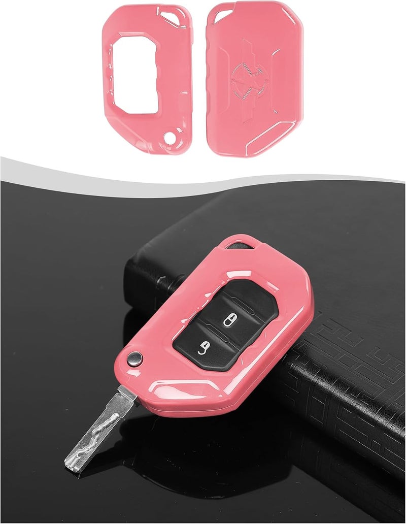 Hoolcar Key Fob Cover Case Key Holder Shell Remote Control Smart Key Fob Protector Compatible with Jeep Wrangler JL JLU & Gladiator JT 2018-2025, Pink - Image 1