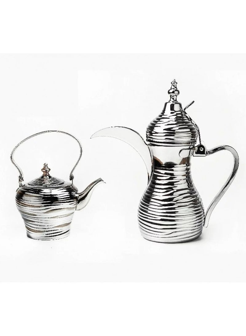 باصرة طقم دلة مع براد فاخر فضي مزخرف بحجم