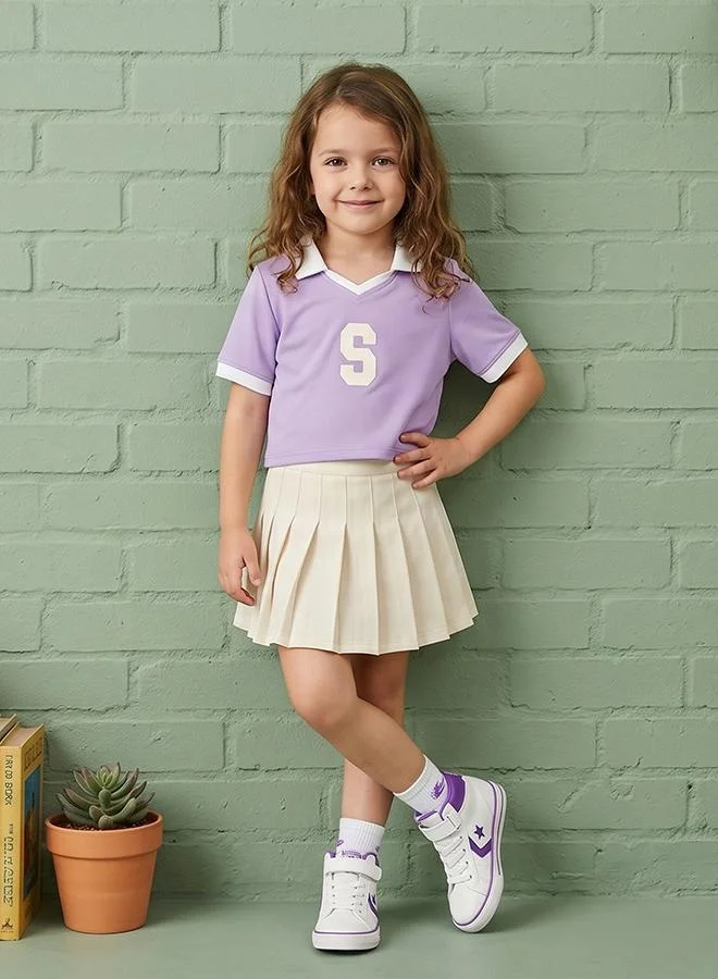 أطفال وأكثر Babies & More Toddler Girls Purple Collar T-Shirt