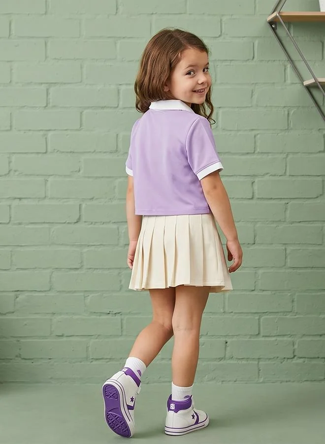 أطفال وأكثر Babies & More Toddler Girls Purple Collar T-Shirt
