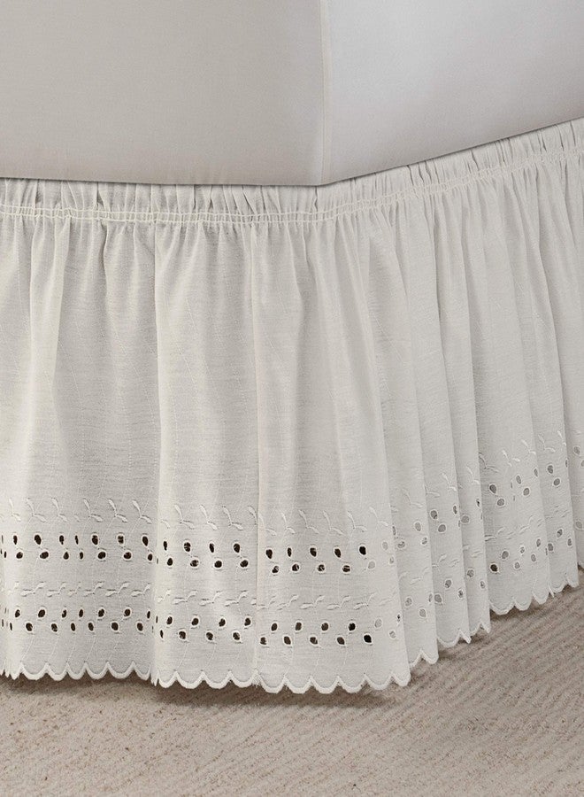 EASY FIT Eyelet Elastic Wrap Around Bed Skirt, Easy On/Off Dust Ruffle (18 Inch Drop), Queen/King, White - Image 2