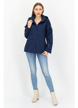Trespass Women Hooded Plain Windbreaker Jacket, Navy Blue  - Image 3