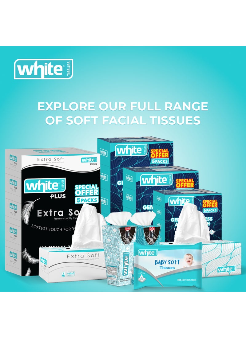White Extra Soft Facial Tissues Box - 5 Packs of 100 Sheets x 3Ply| Premiumness in a Box; Infused with Lotion for Ultimate Softness & Gentleness on the Skin 5in1; Perfect for Allergies or Cold & Flu - Image 4
