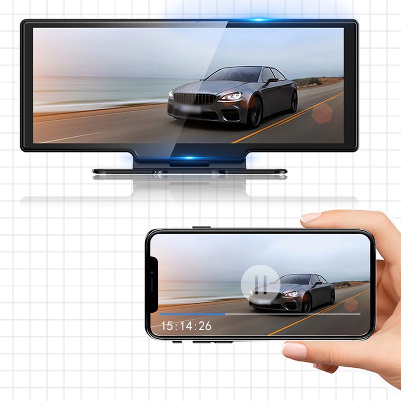 كاميرا مراقبة قيادة سيراليزيه (DVR) بدقة 4K أمامية وخلفية مع شاشة لمس مقاس 10.26 بوصة مع دعم Carplay و Android Auto، مع إمكانيات FM و WiFi مدمجة، ودعم مستشعر G، ومراقبة موقف السيارة، والتسجيل المتكرر، والاتصال بدون استخدام اليدين - Image 3