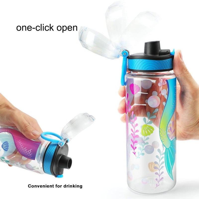 Home Tune Cute Water Bottle for School Kids Girls, BPA FREE Tritan & Leak Proof & Easy Clean & Carry Handle, 23oz/ 680ml - Mermaid - Image 4