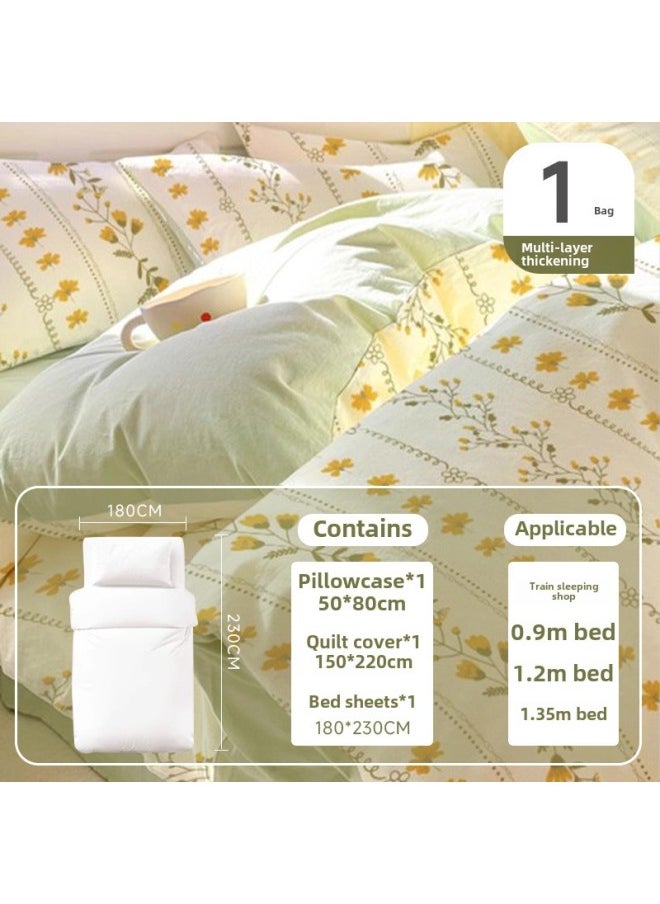 Generic Thickened Disposable Bed Sheet Four-piece Quilt Cover Pillowcase Hotel Supplies Household Portable Suit Travel Wholesale-Color:Nuanyang Travel Three-piece Suit [single One-day Trip]  - Image 1