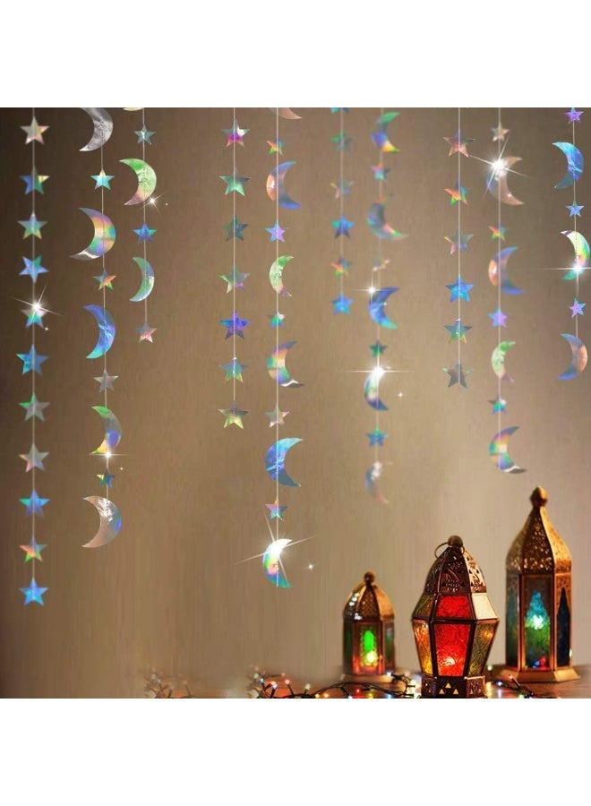 أكسلوت عيد مبارك رمضان، طقم زينة حفلات مزين بالنجوم والقمر والدوائر والنقاط، يتضمن هلالاً معلقاً ونجوماً صغيرة متلألئة، مناسب لحفلات الأطفال وحفلات استقبال المولود الجديد وحفلات الزفاف. - Image 1
