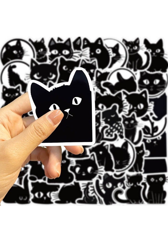 INSENSE 50 cartoon waterproof stickers，black cat emoji graffiti stickers, decorate guitar, laptop, suitcase DIY waterproof stickers - Image 3