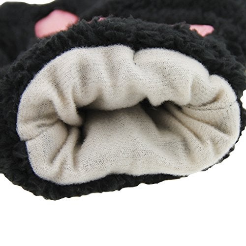 Fakeface Fluffy Cat Claw Gloves - Fingerless Bear Paw Mitten Gloves for Christmas & Halloween Cosplay - Black - Image 3