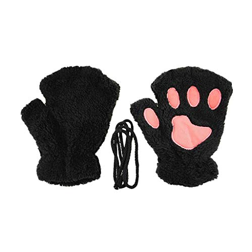 Fakeface Fluffy Cat Claw Gloves - Fingerless Bear Paw Mitten Gloves for Christmas & Halloween Cosplay - Black - Image 4