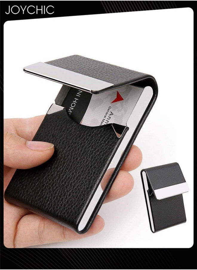 Joychic PU Waterproof Professional Business Card Holder Case Luxury Metal Name Card Storage with Magnetic Shut Wallet Credit Card ID Case for Men Women Black Office Work  - Image 1